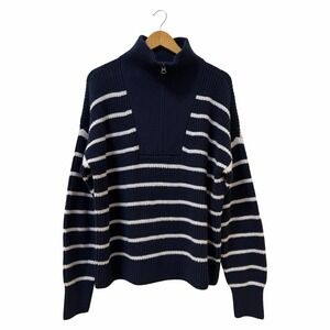 Faherty Womens Mariner Striped Quarter Zip Sweater Size XL Navy Nautical NWT